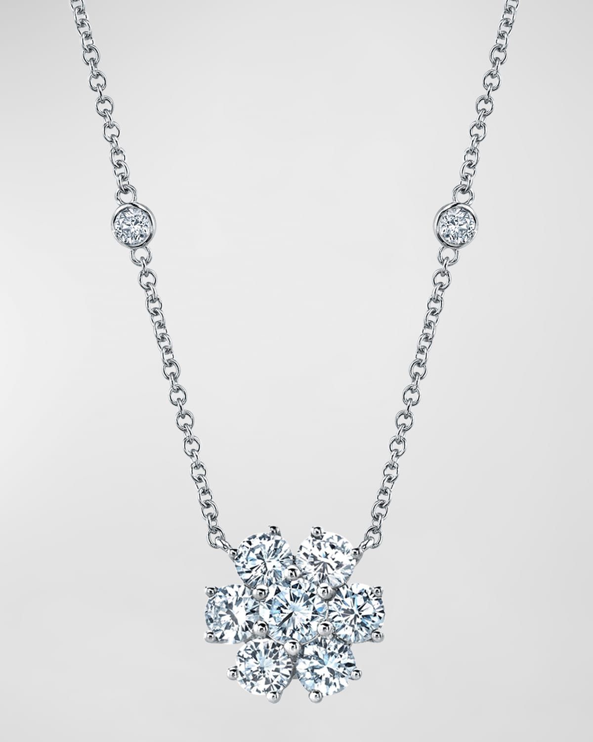 18K Gold Round Diamond Flower Pendant Necklace, 16"L, 0.60tcw