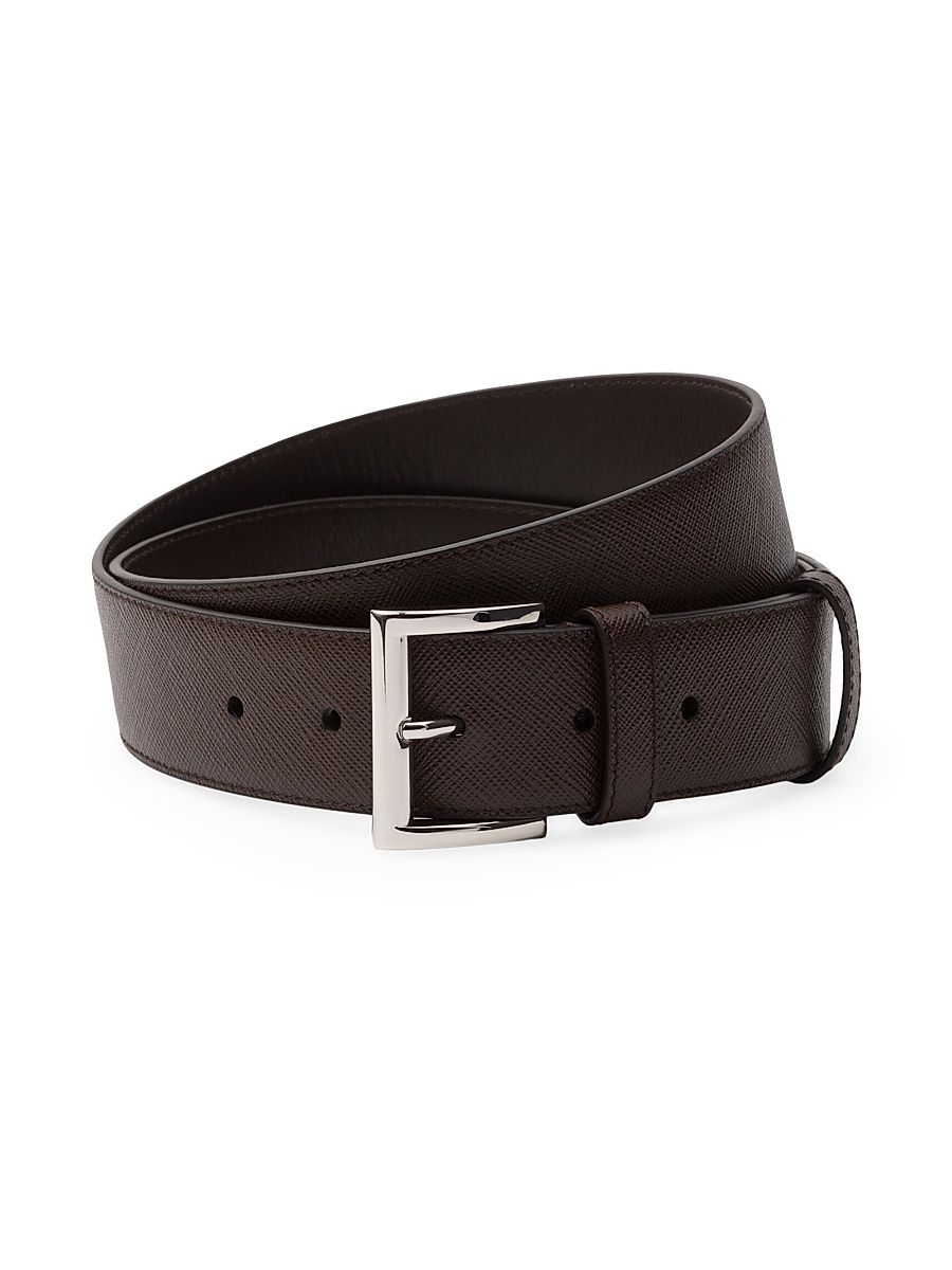 Men's Saffiano Leather Belt - Brown - Size 42
