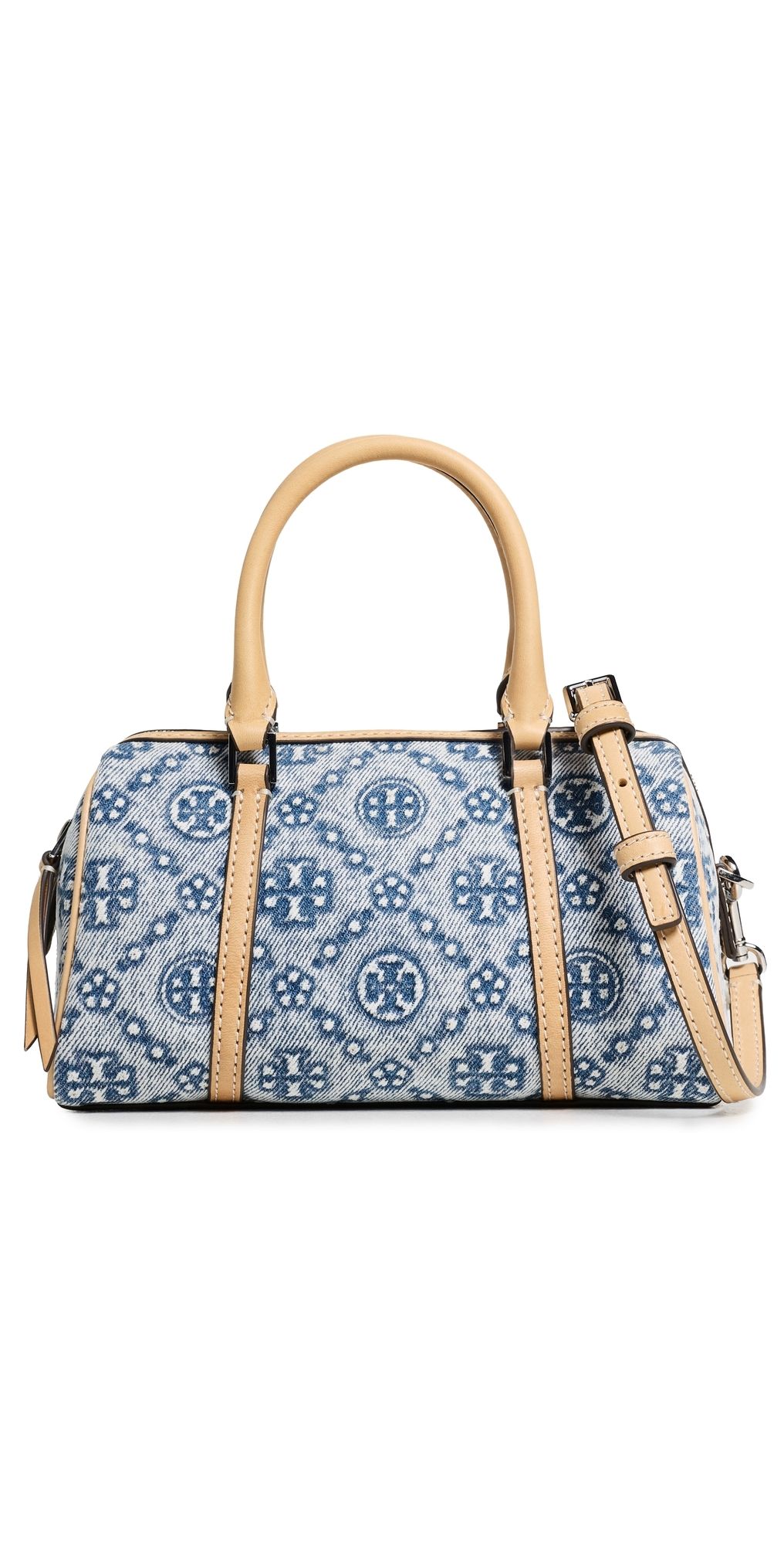 Tory Burch T Monogram Denim Mini Barrel Bag Powder Blue One Size