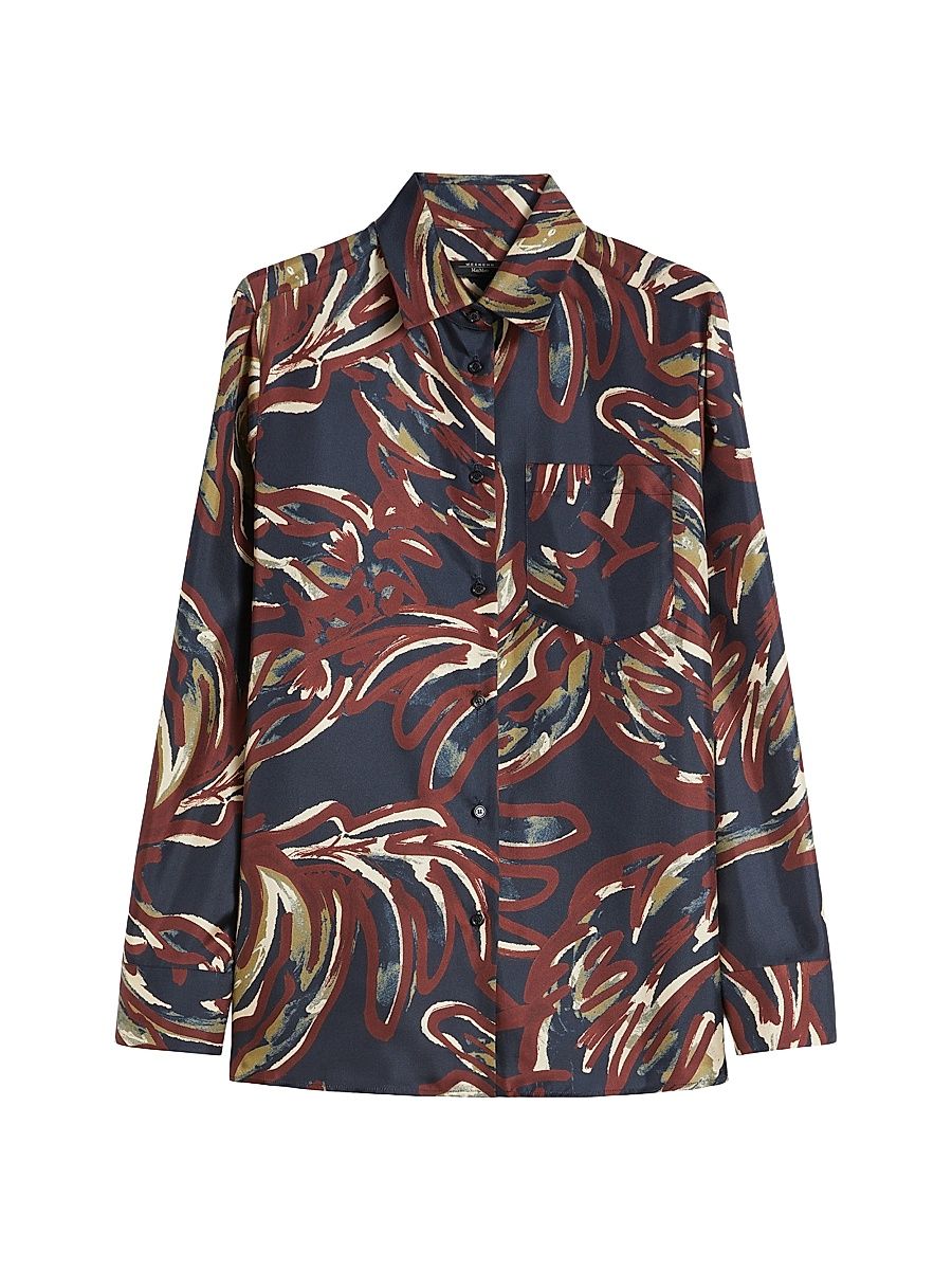 Women's Printed Twill Shirt - Ultramarine Plumes Print - Size 14