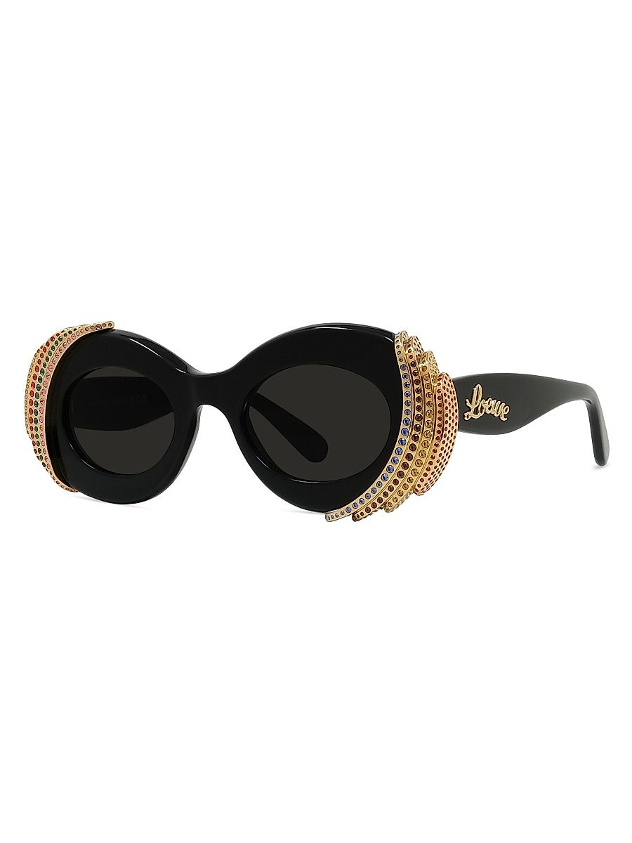 Men's LOEWE x Paula's Ibiza 47MM Oval Sunglasses - Black Gold Dark Grey