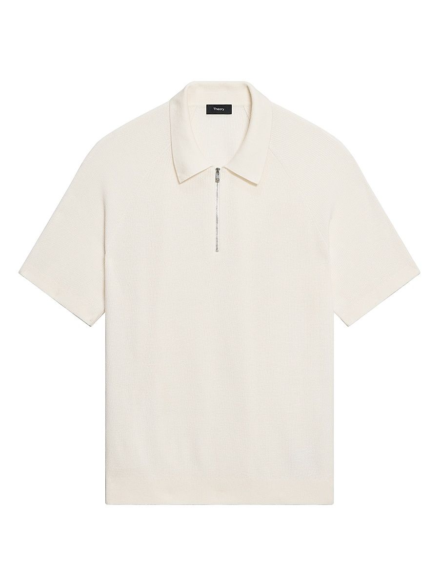 Men's Tactile Cotton Quarter-Zip Polo Shirt - Winter Ivory - Size XXL
