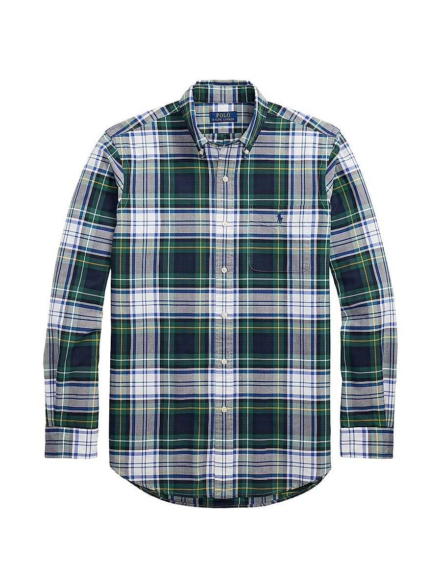 Men's Plaid Cotton Oxford Shirt - Green Blue Multi - Size XS