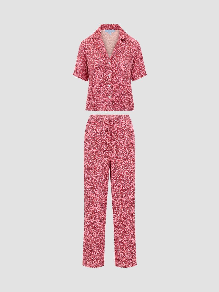 Hill House Home Women's The Marina Pajama Set - Winter Sprigs Red - Size Large