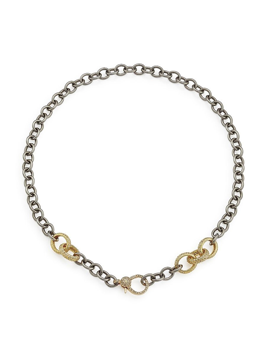Women's Black-Rhodium-Plated Silver, 14K Yellow Gold & 3.16 TCW Diamond Chain Necklace - Grey