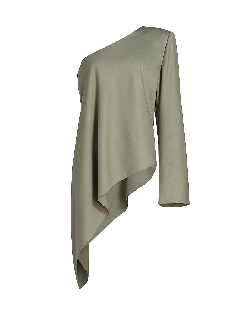Women's Cassidy Wool-Blend Asymmetric One-Shoulder Top - Sage - Size XS