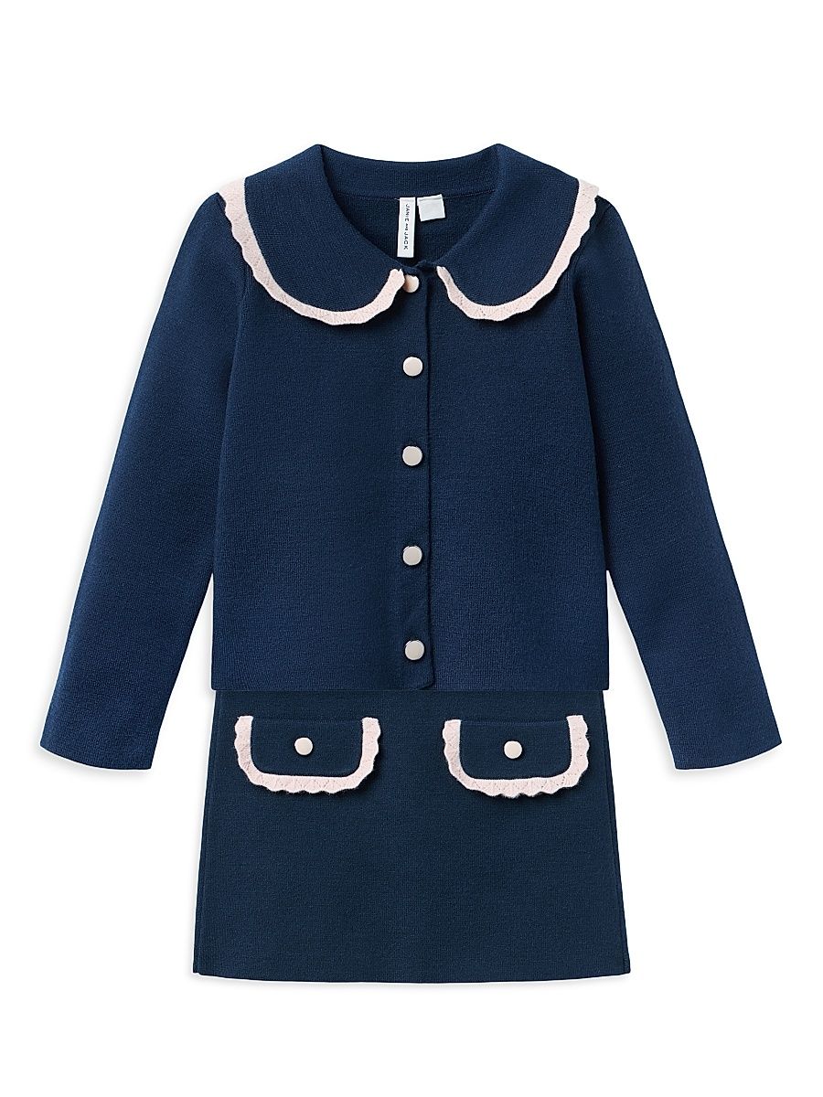 Little Girl's & Girl's Crochet Sweater & Skirt Set - Blue - Size 10