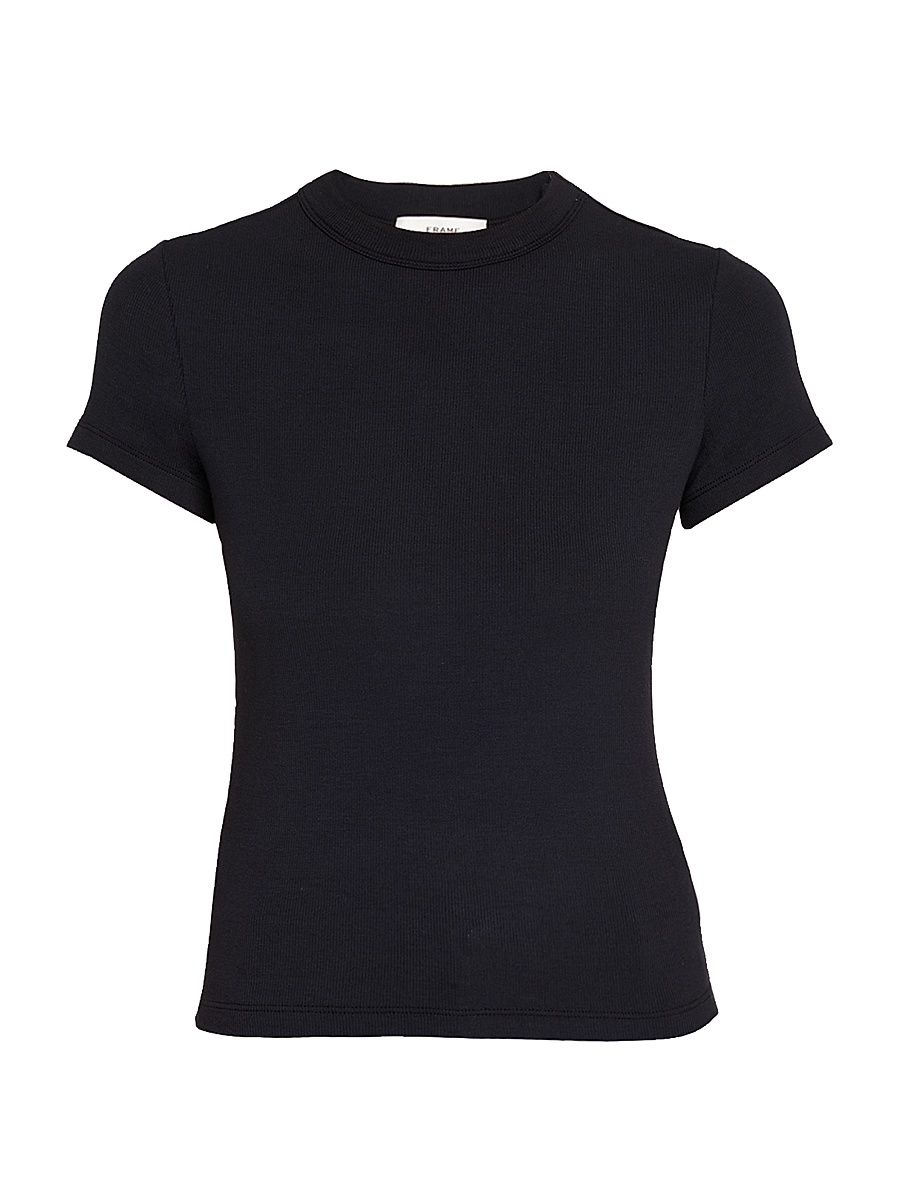 Women's Rib-Knit Crewneck T-Shirt - Black - Size XL