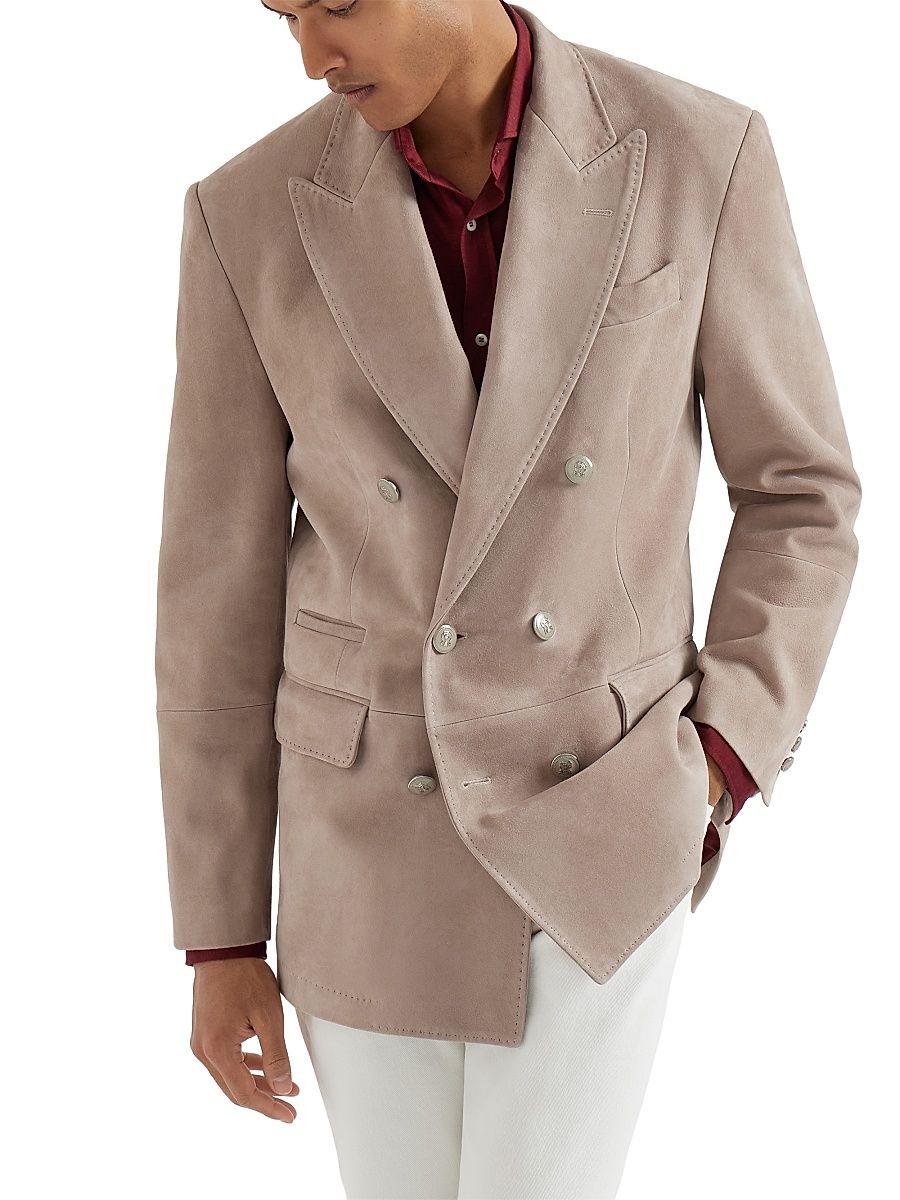 Men's Country Suede One and a Half Breasted Blazer with Metal Buttons - Yuta - Size XXS