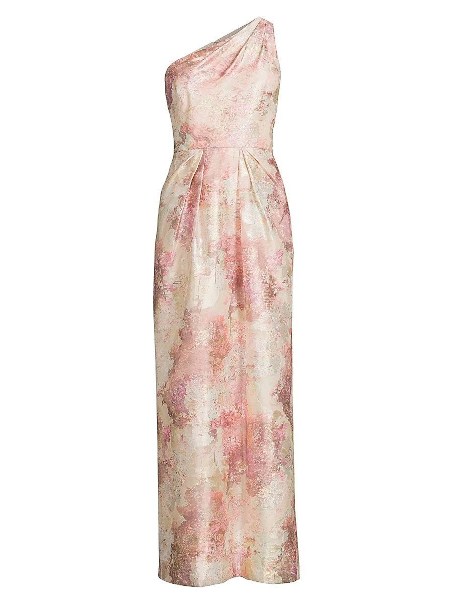 Women's Jacquard One-Shoulder Gown - Pink Multi - Size 6
