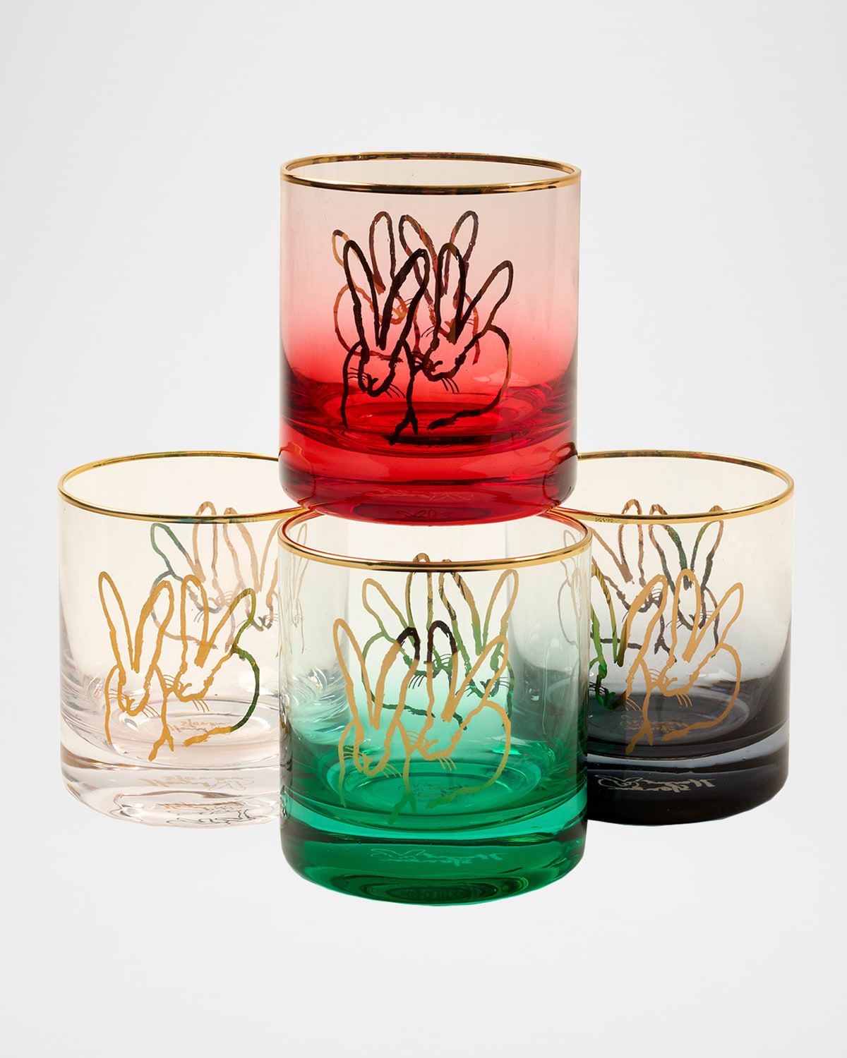 Holiday Double Bunny 10 oz. Old-Fashioned Glasses, Set of 4