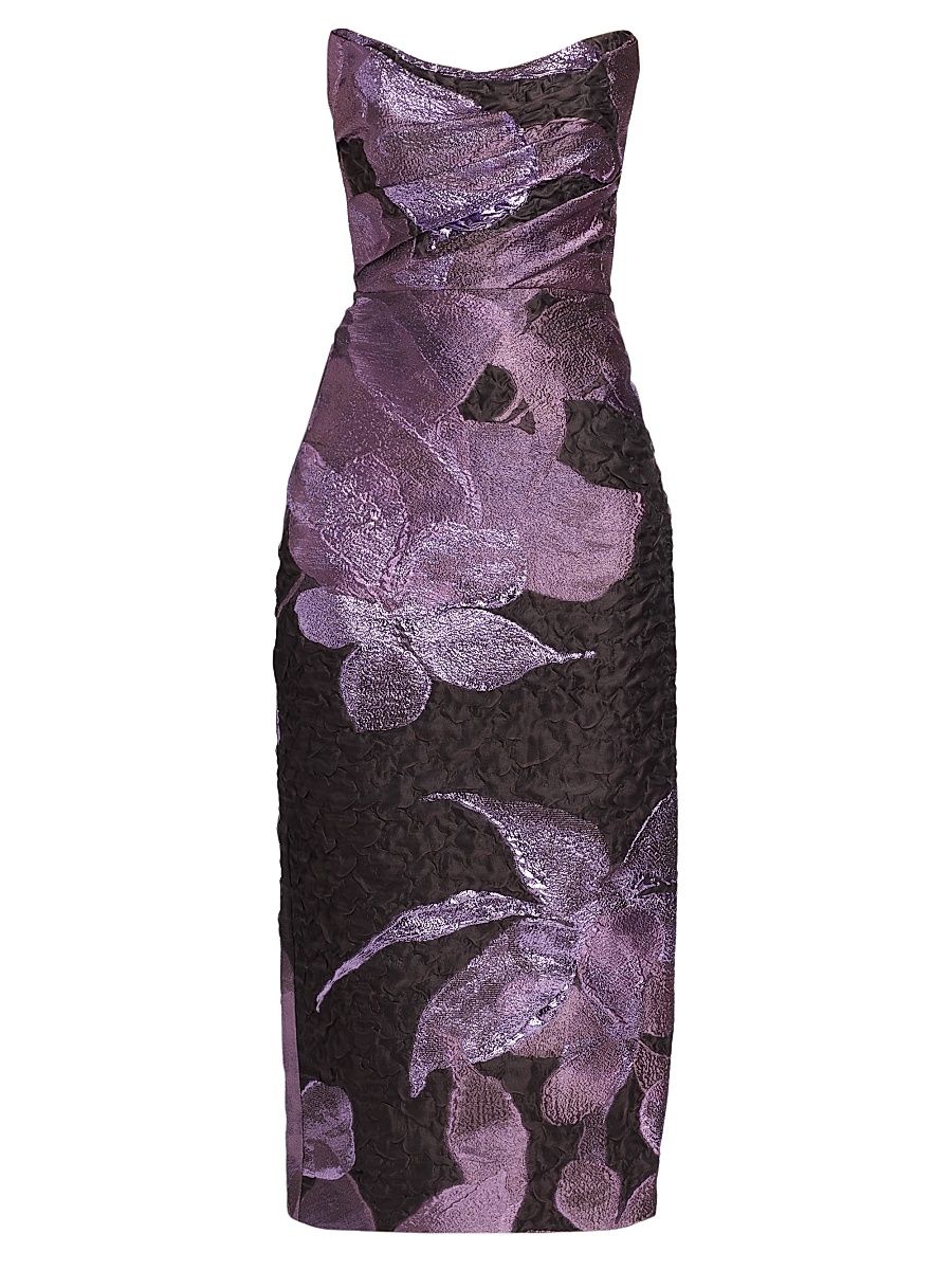 Women's Floral Strapless Cocktail Dress - Lilac Chocolate - Size 10
