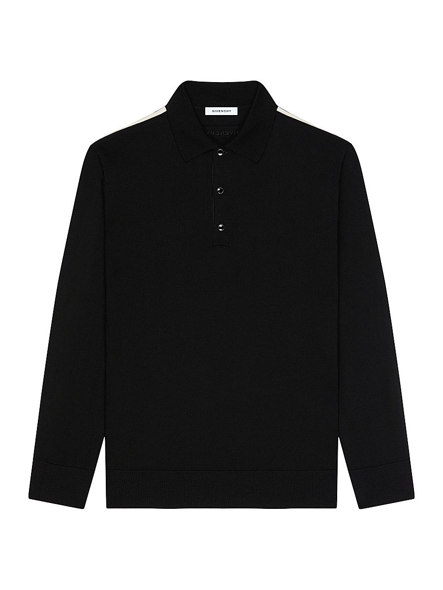 Men's Polo Shirt in Wool with Gros Grain Details - Black - Size Large