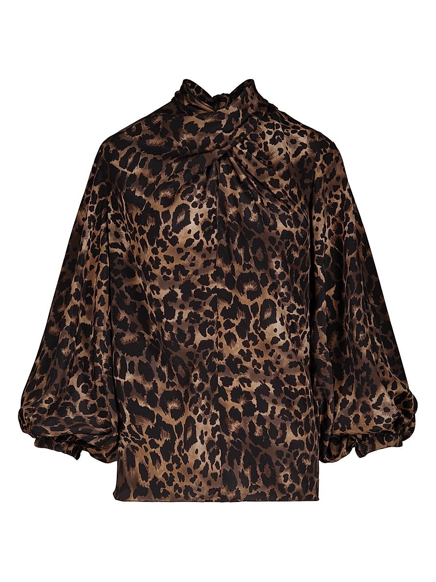 Women's Candelaria Intricate Islands Leopard-Printed Silk Top - Leopard - Size 8