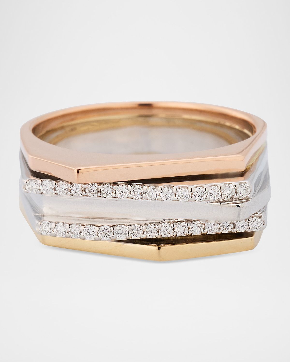 Tri Gold Geometric Diamond Ring