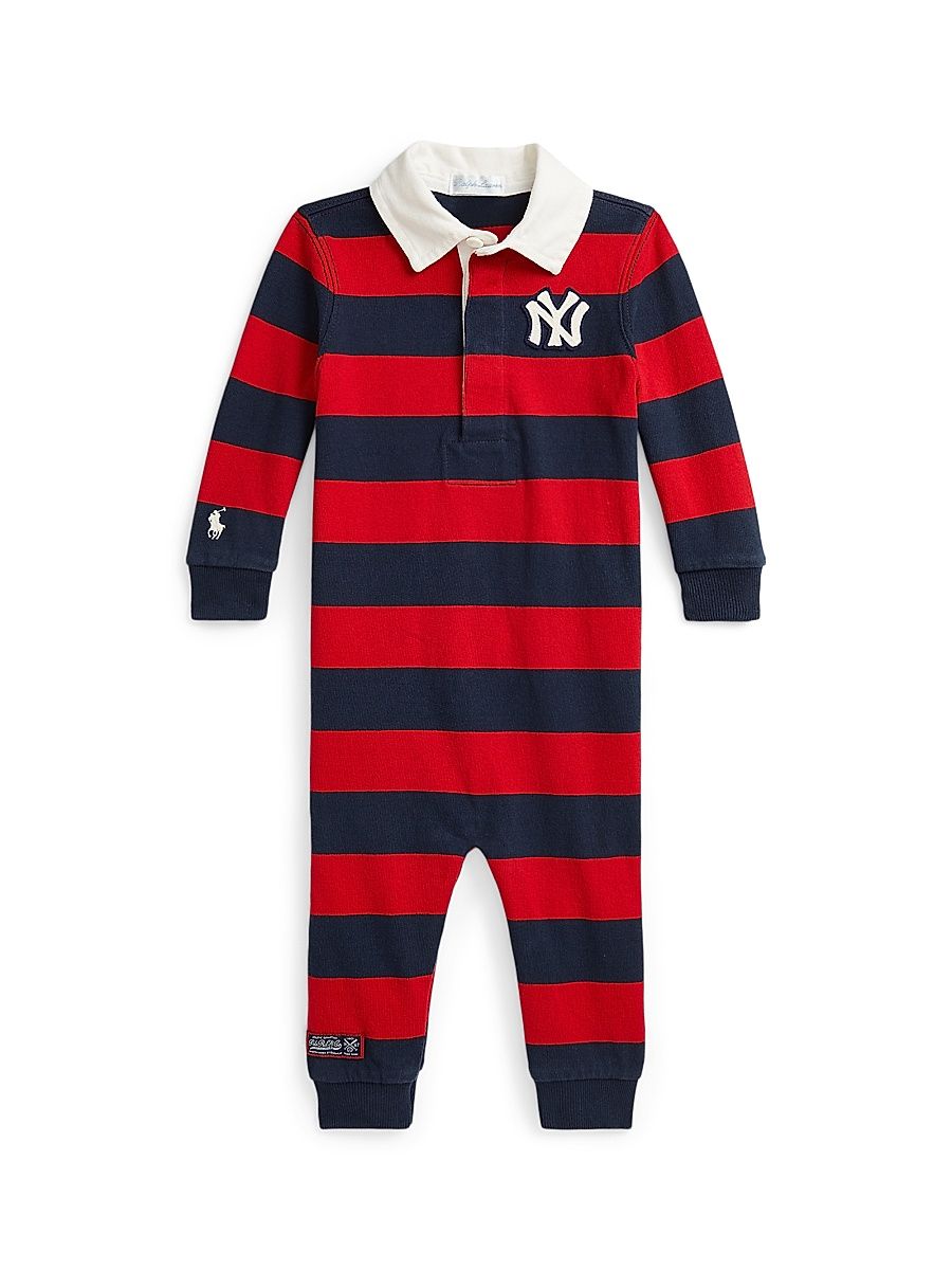 Baby Boy's New York Yankees Rugby-Striped Cotton Coverall - Aviator Navy And Red - Size 6 Months