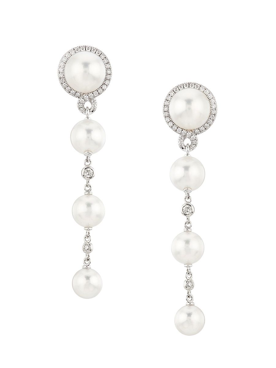 Women's Petit Soleil 18K White Gold, Akoya Pearl & 0.29 TCW Diamond Drop Earrings - White Gold