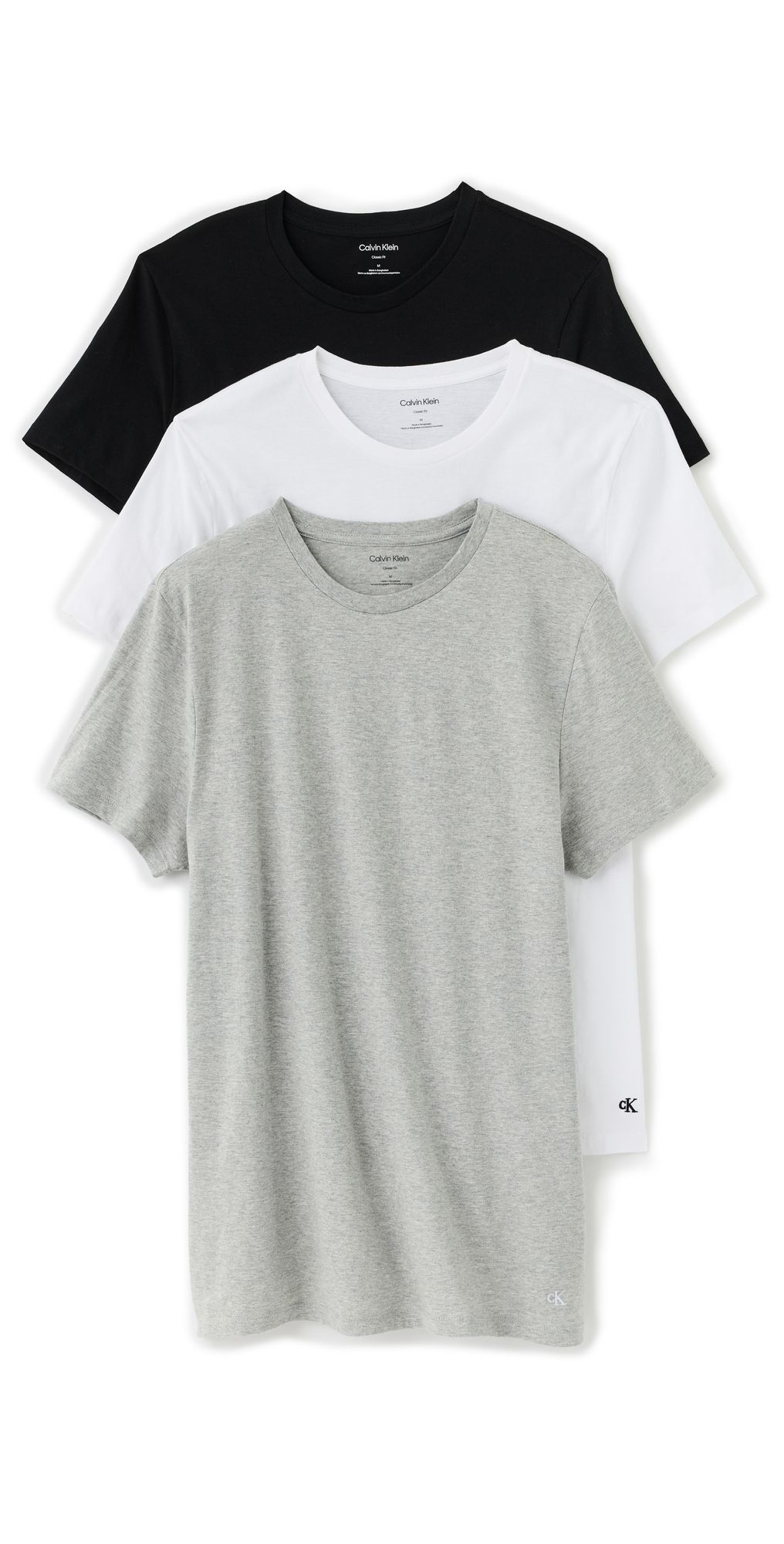 Calvin Klein Underwear Cotton Classic 3-Pack Crewneck T-Shirt Black/White/Grey S