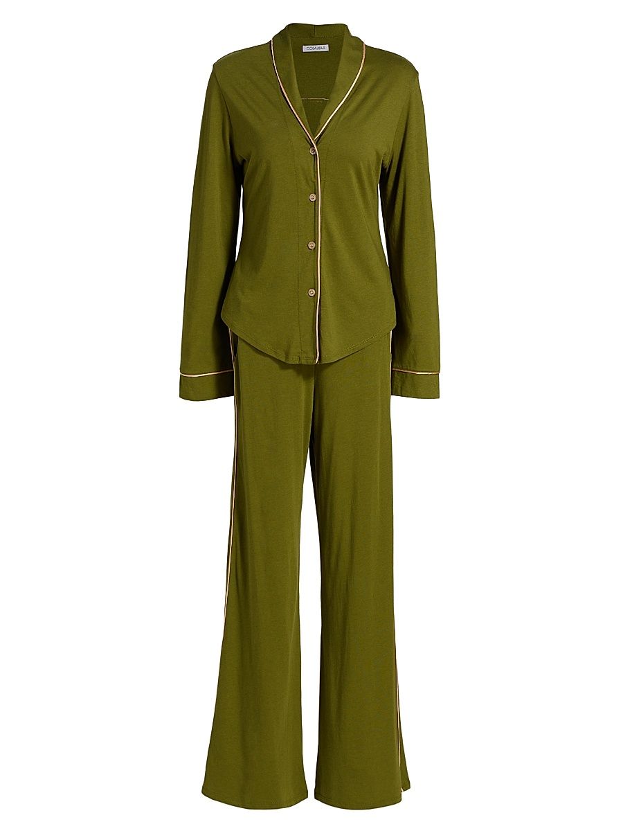 Women's Pima Lusso Long-Sleeve Pajamas - Cappero Pietra - Size Large