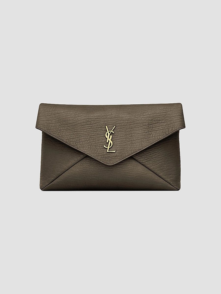 Saint Laurent Women's Cassandre Large Envelope Pouch In Lambskin - Dusty Grey