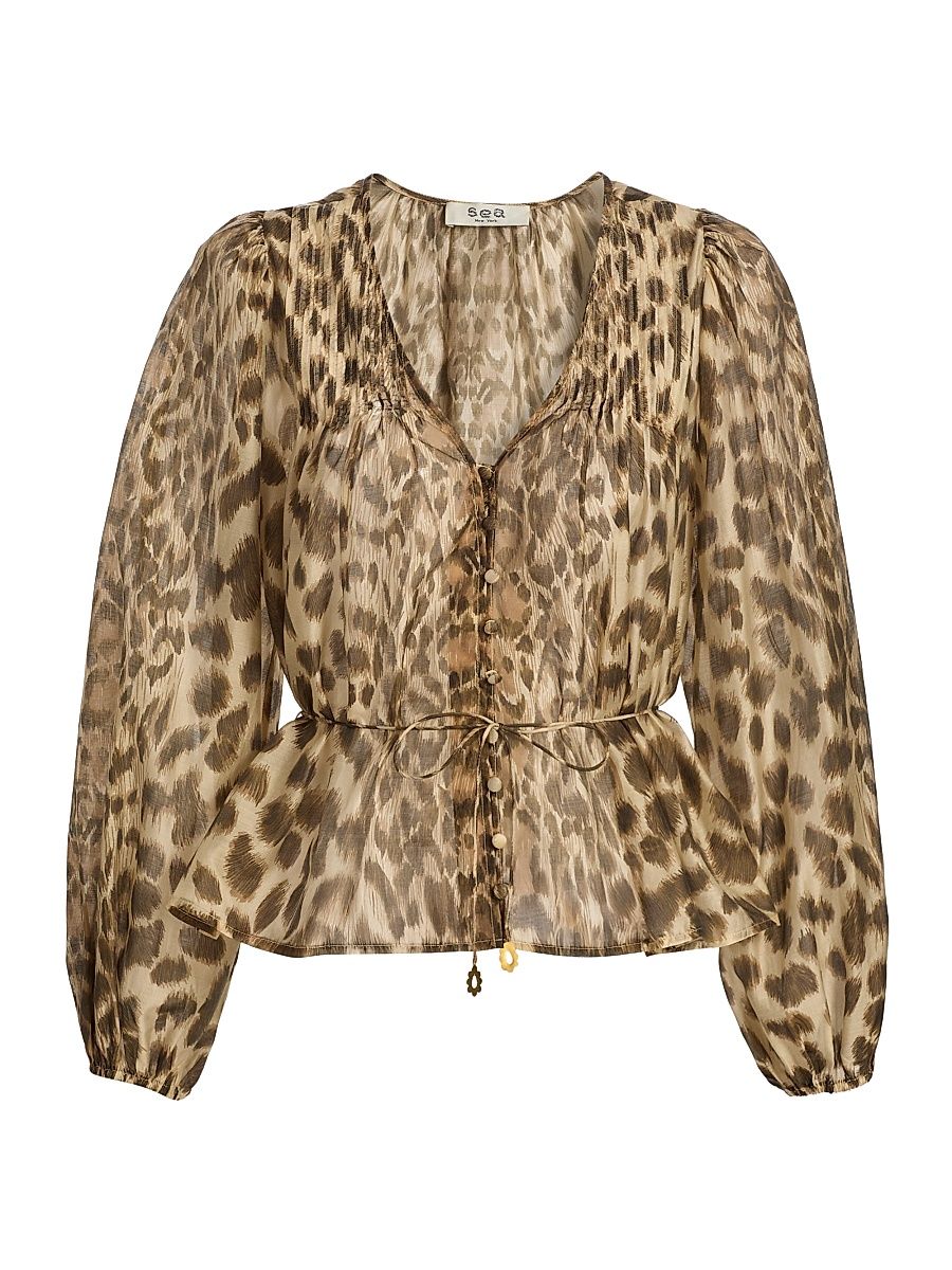 Women's Claude Leopard-Print Blouse - Cream - Size Large