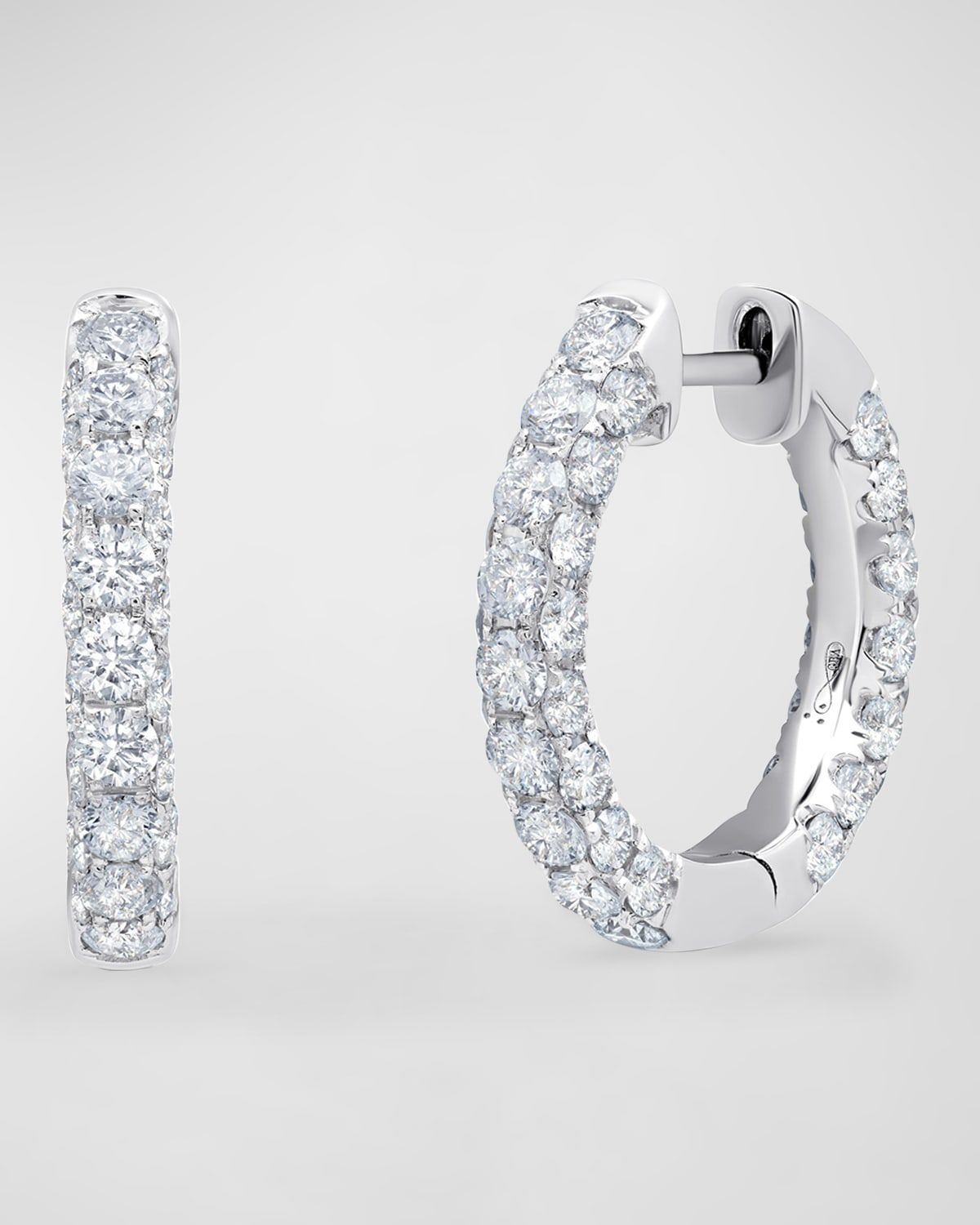 18K White Gold Diamond 3-Sided Hoop Earrings