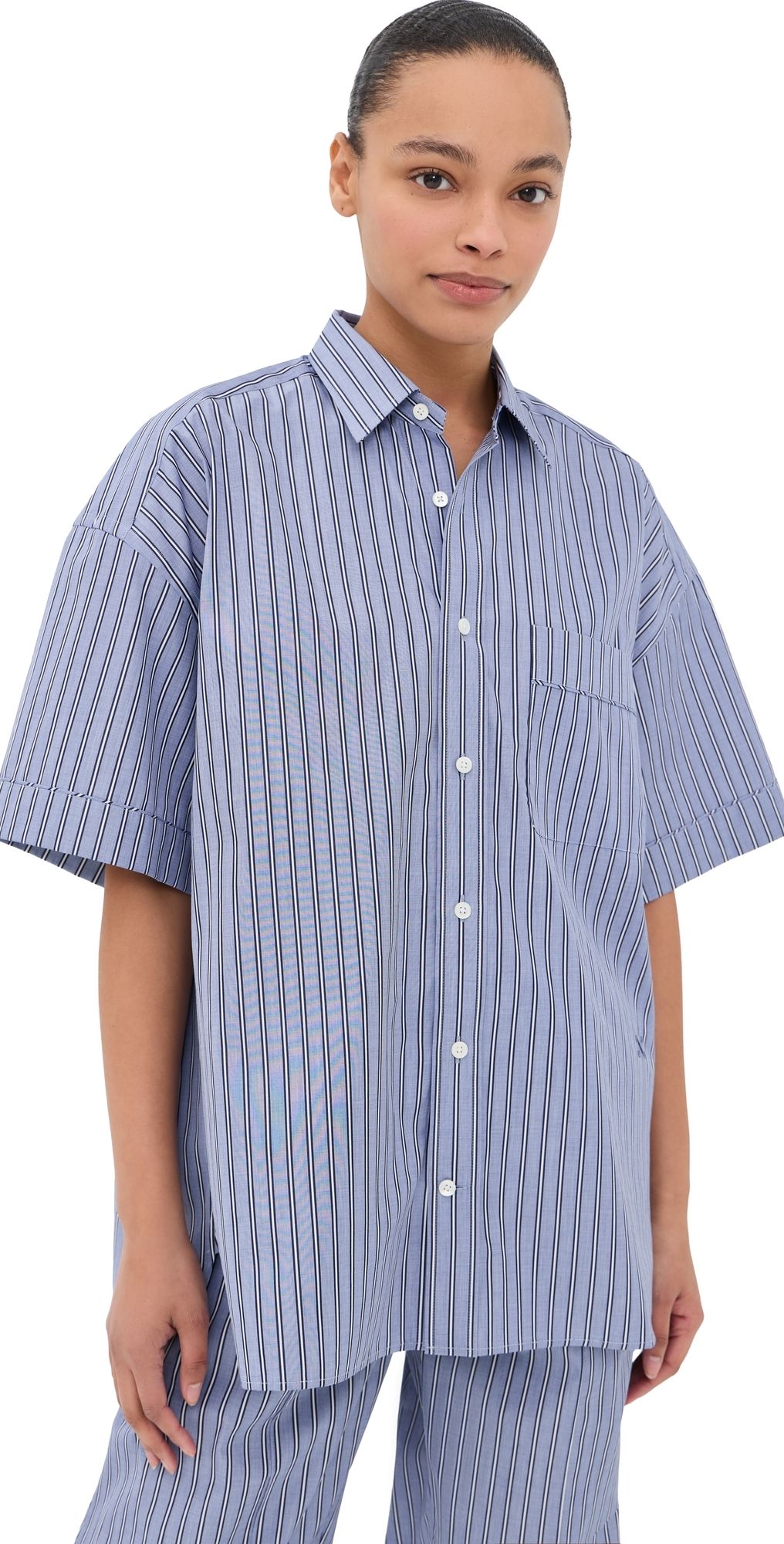 Nackiye Dad's Shirt Blue Navy Stripe 38