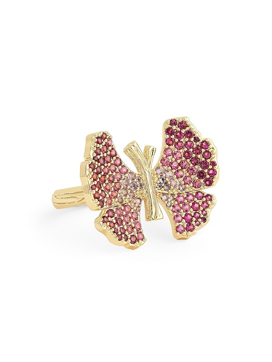 Women's Butterfly 18K Gold-Plated & Cubic Zirconia Ring - Fuchsia - Size 8