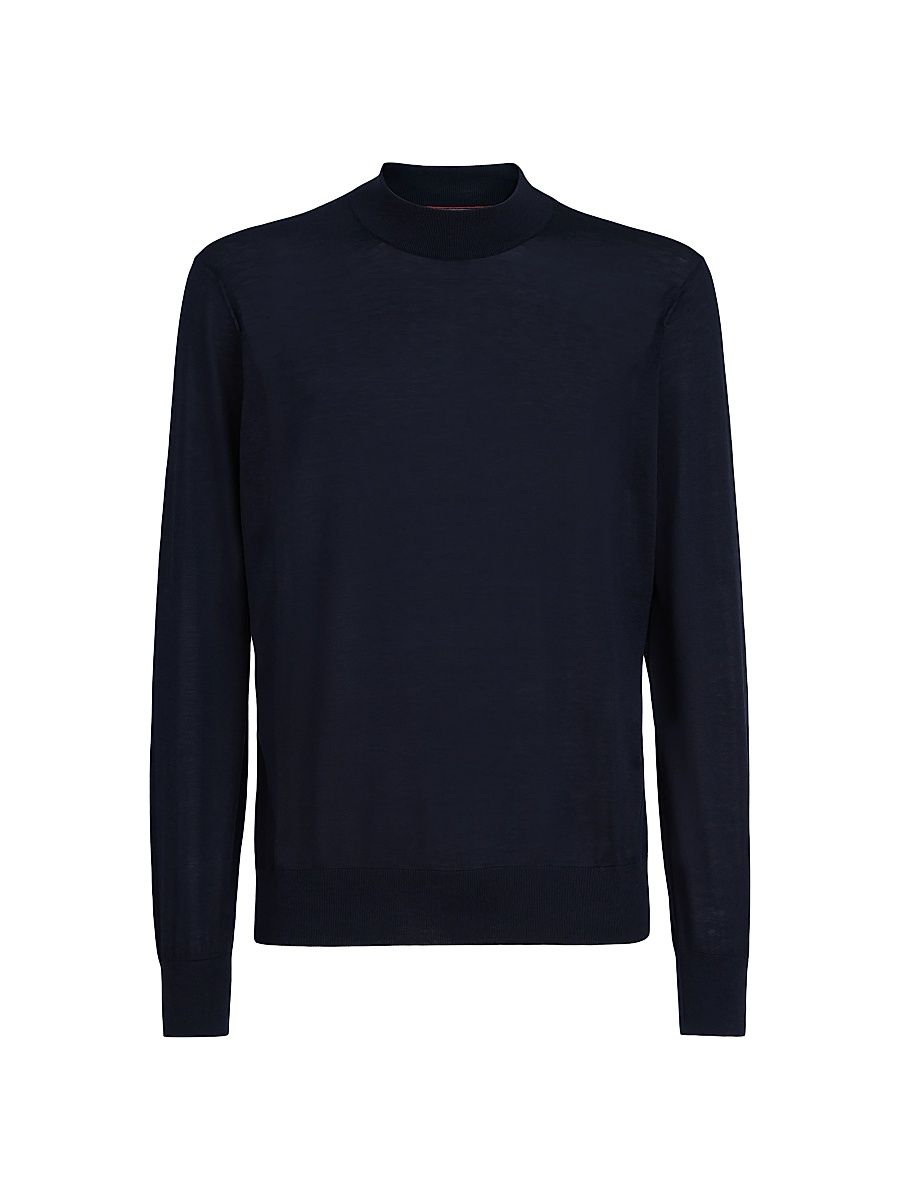 Men's Silk and Cotton Lightweight Sweater - Navy Blue - Size 46