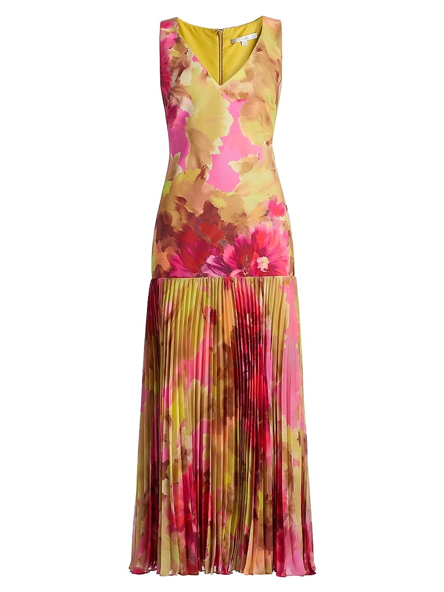 Women's Floral Pleated Dropwaist Cocktail Dress - Pink Multi - Size 16