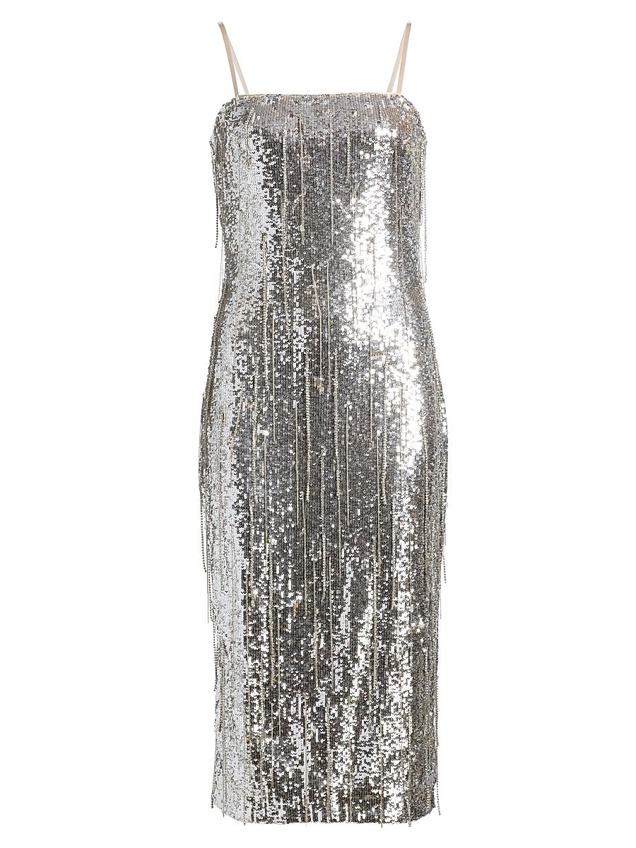 Women's Lyanna Sequined Fringe Cocktail Dress - Platinum Sequin Fringe - Size 10