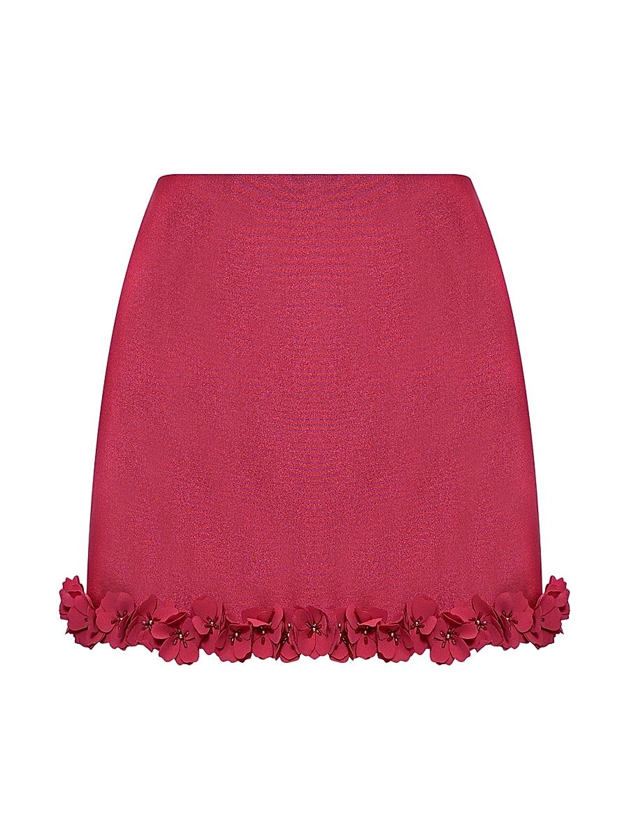 Women's Sunstone Floral-Appliqué Satin Miniskirt - Dark Pink - Size XS