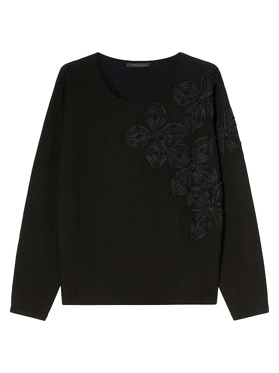 Women's Viscose Jumper with Embroidery - Black Flower Embroidery - Size XXL