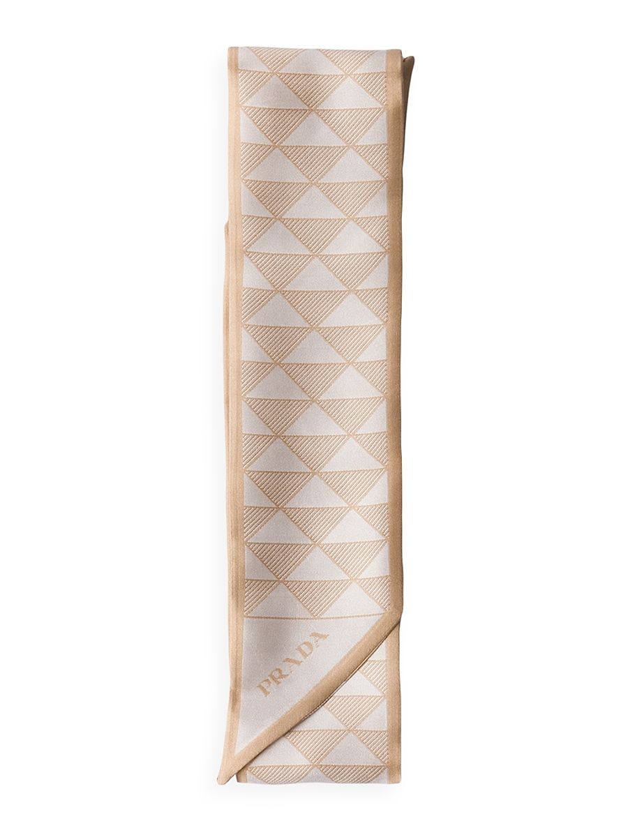 Women's Printed Silk Skinny Scarf - Brown