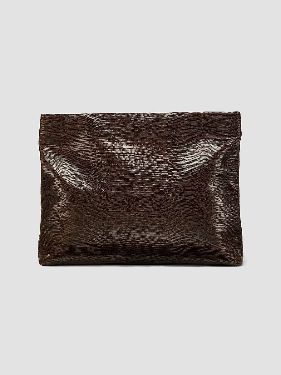 Women's Jerry Leather Clutch - Dark Brown Lizzard