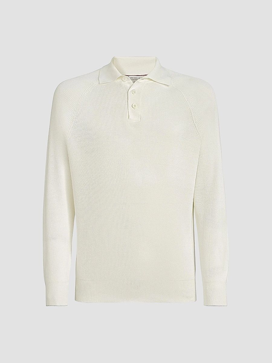 Brunello Cucinelli Men's Cotton English Rib Knit Polo Shirt - Lignite - Size 30