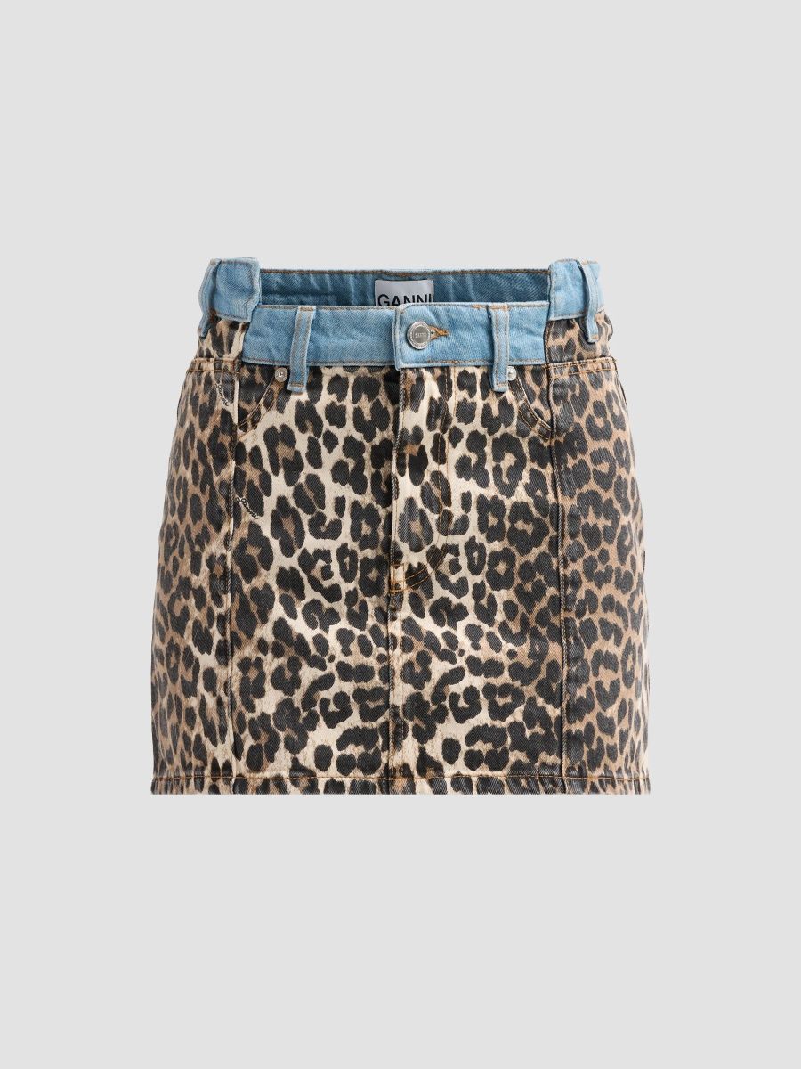 Ganni Women's Printed Denim Fold Mini Skirt - Almond Milk - Size 14