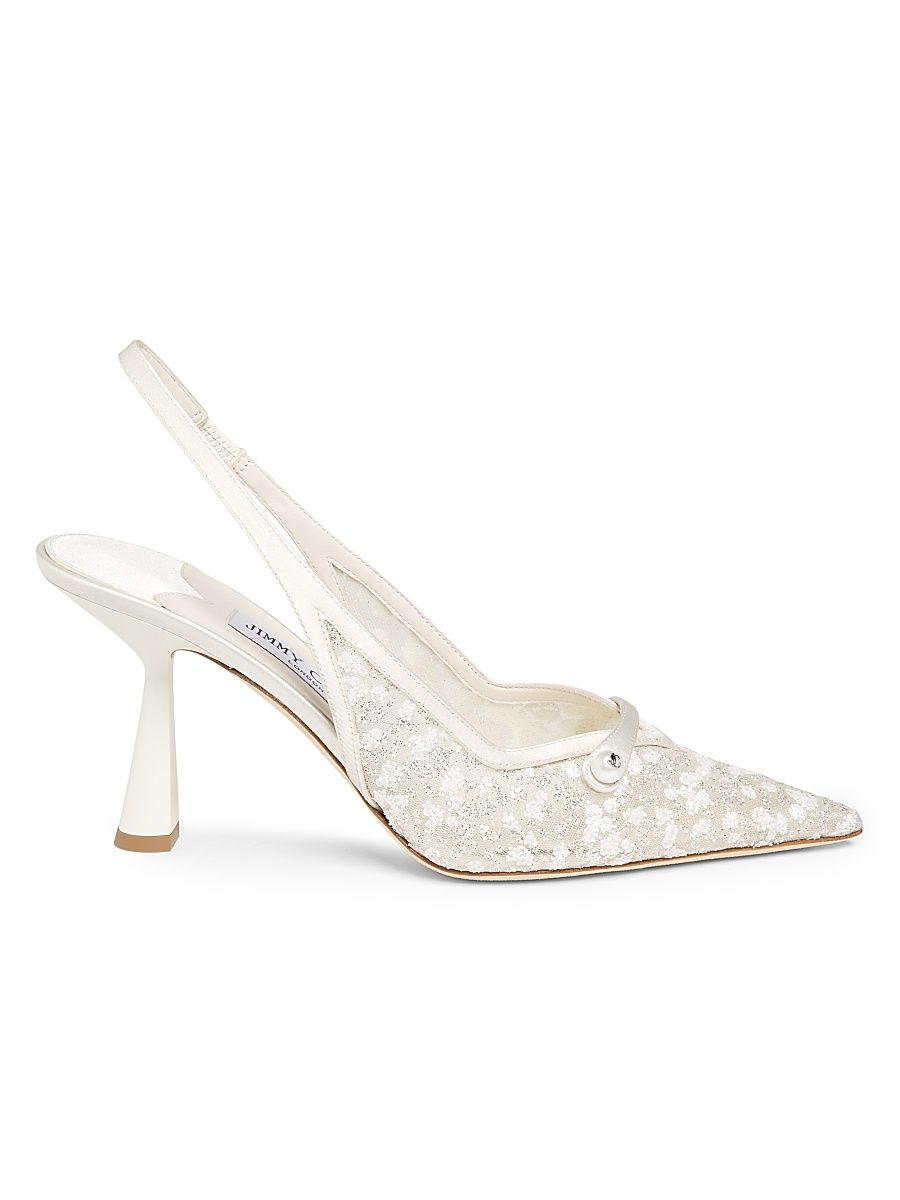 Women's Amita 85MM Cloudy Glitter Slingback Pumps - Ivory Silver White - Size 11