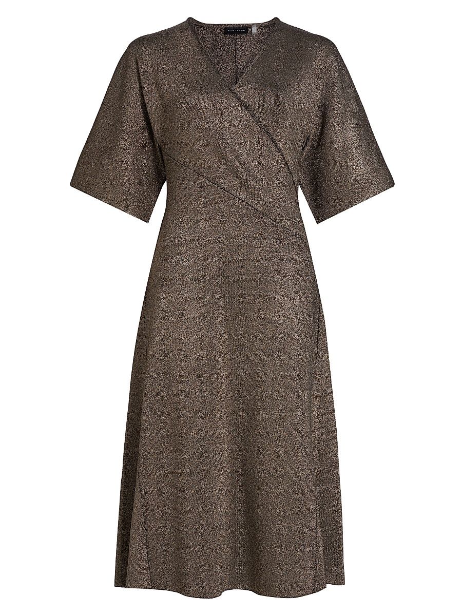 Women's The Everly Metallic Knit Wrap Midi-Dress - Noir With Gold Lurex - Size Small