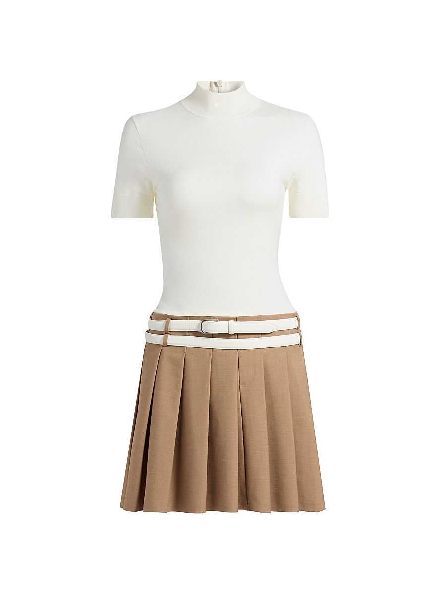 Women's Abbie Mixed-Media Belted Minidress - Cream Multi - Size XL