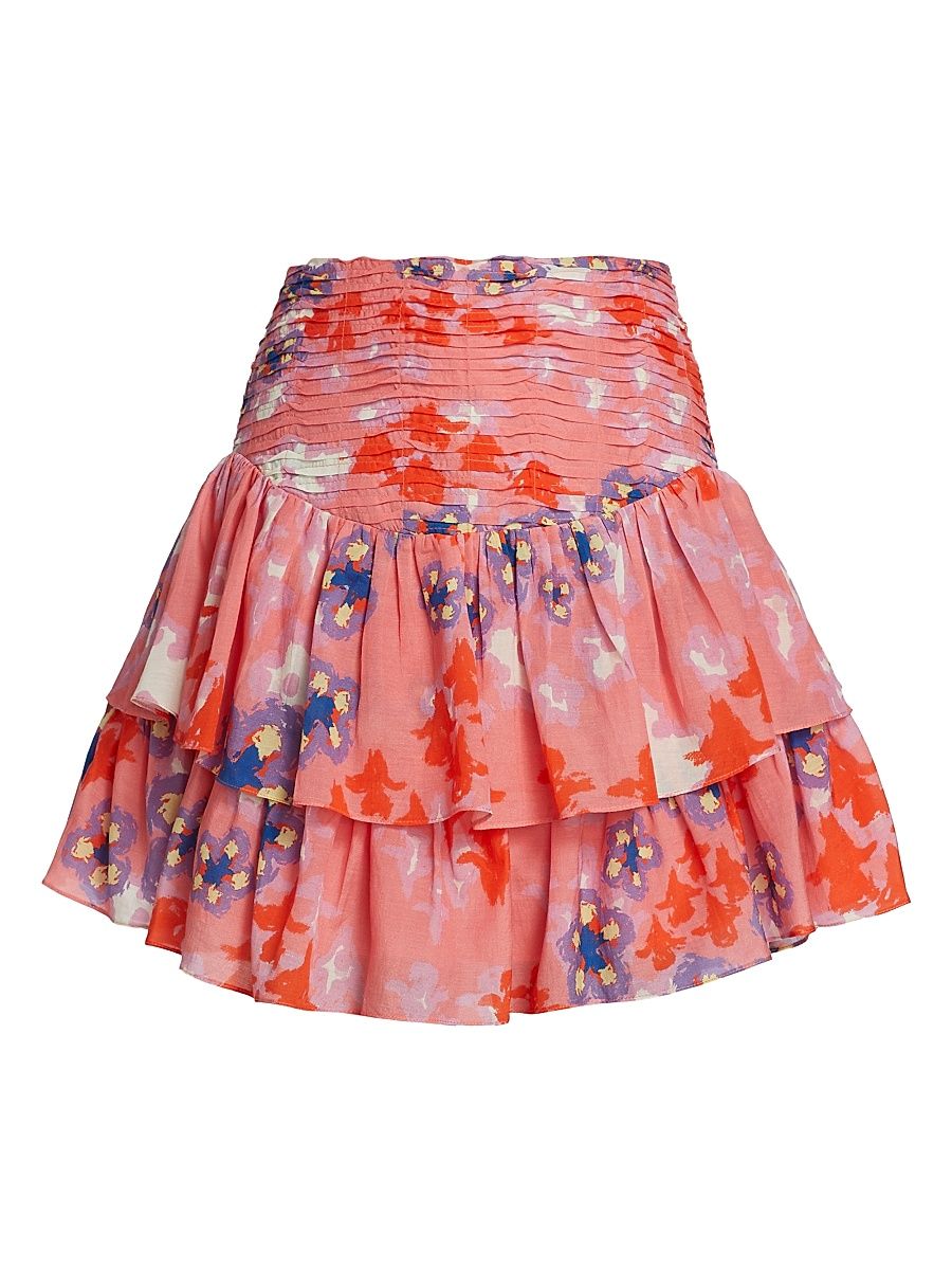 Women's Syra Floral Ruffled Miniskirt - Pink Summer Flower - Size Large