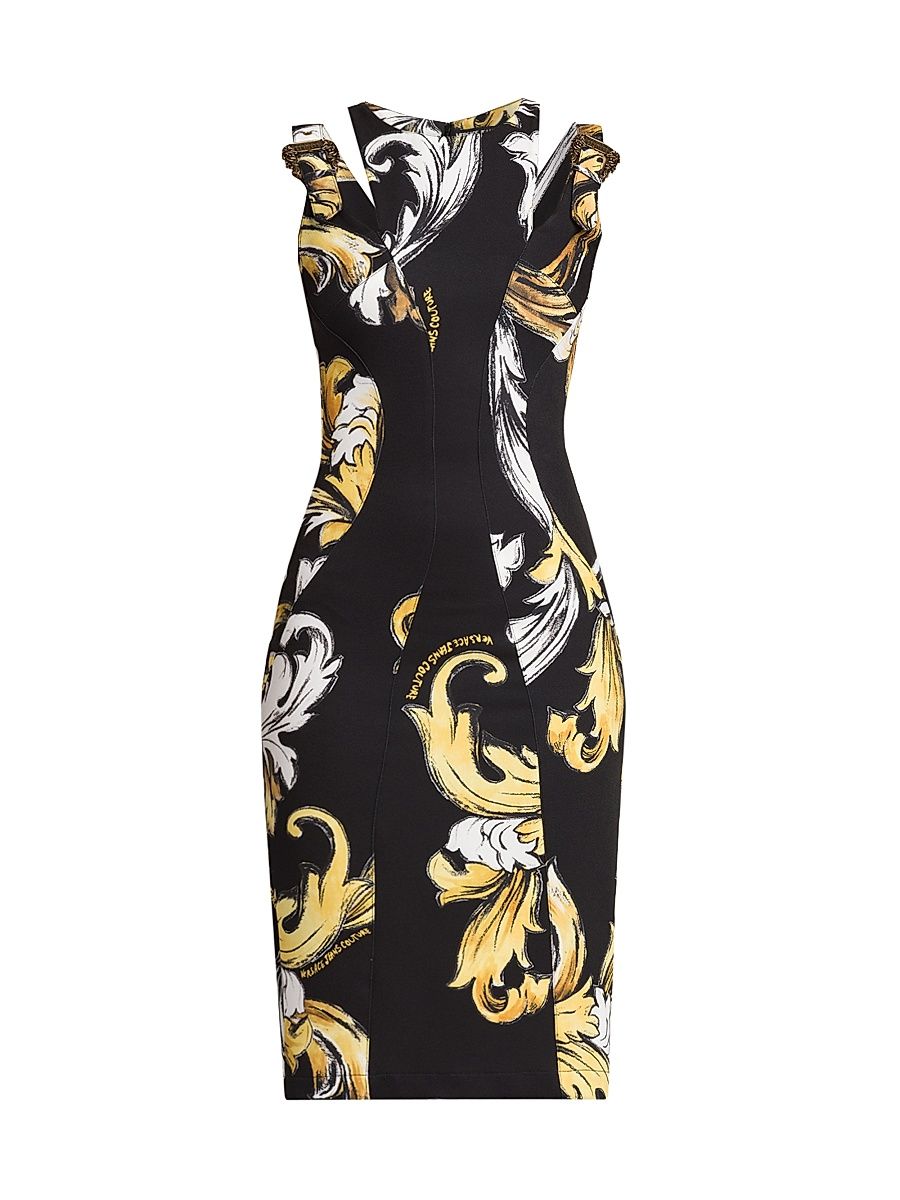 Women's Vestiti Baroque Sleeveless Knee-Length Dress - Black Gold - Size 2