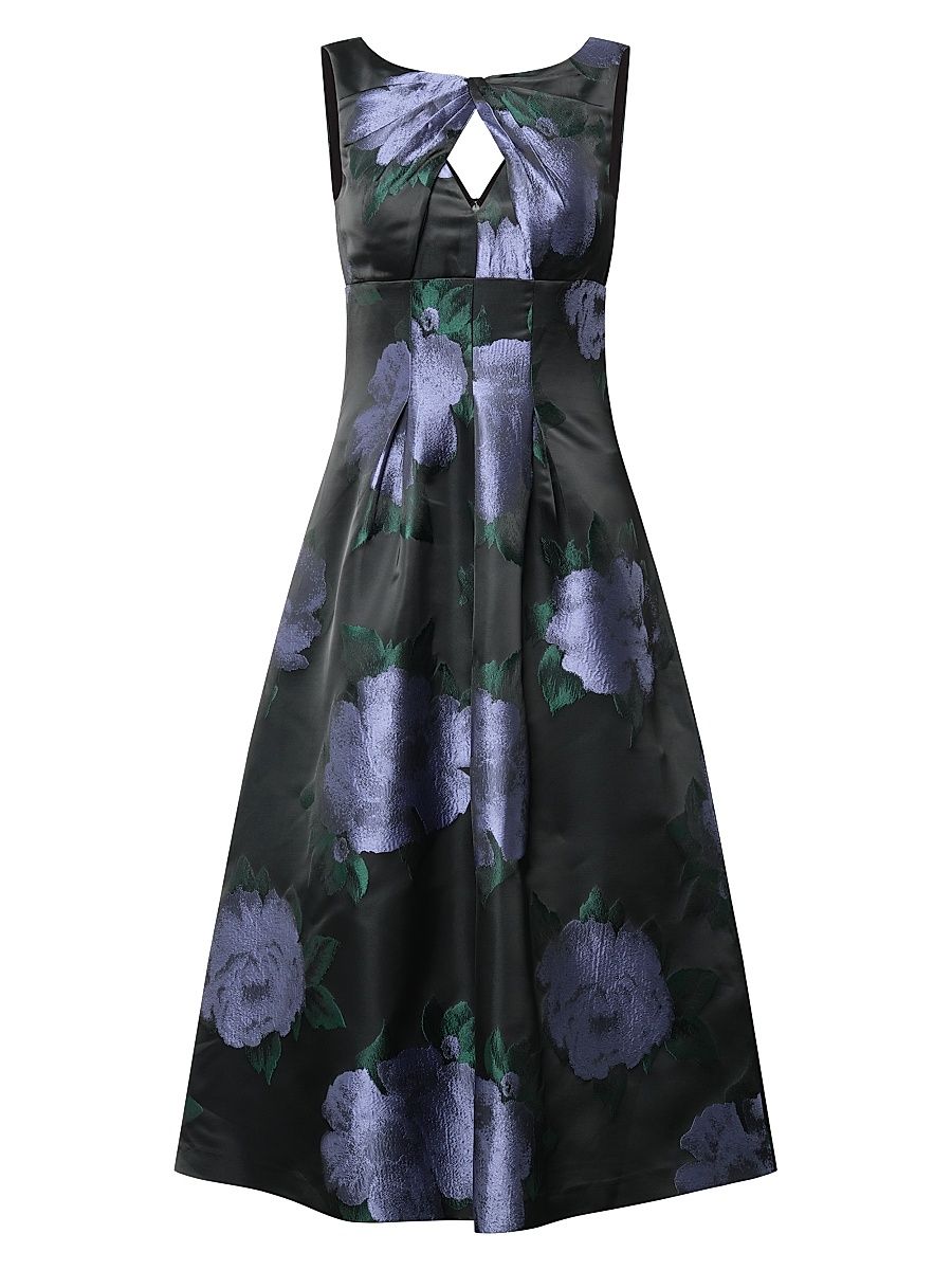 Women's Mia Floral Jacquard Tea-Length Cocktail Dress - Black - Size 18