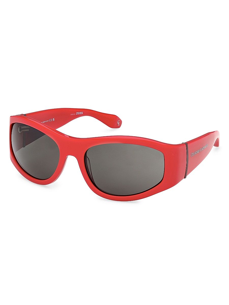 Men's 60MM Oval Sunglasses - Shiny Red Smoke