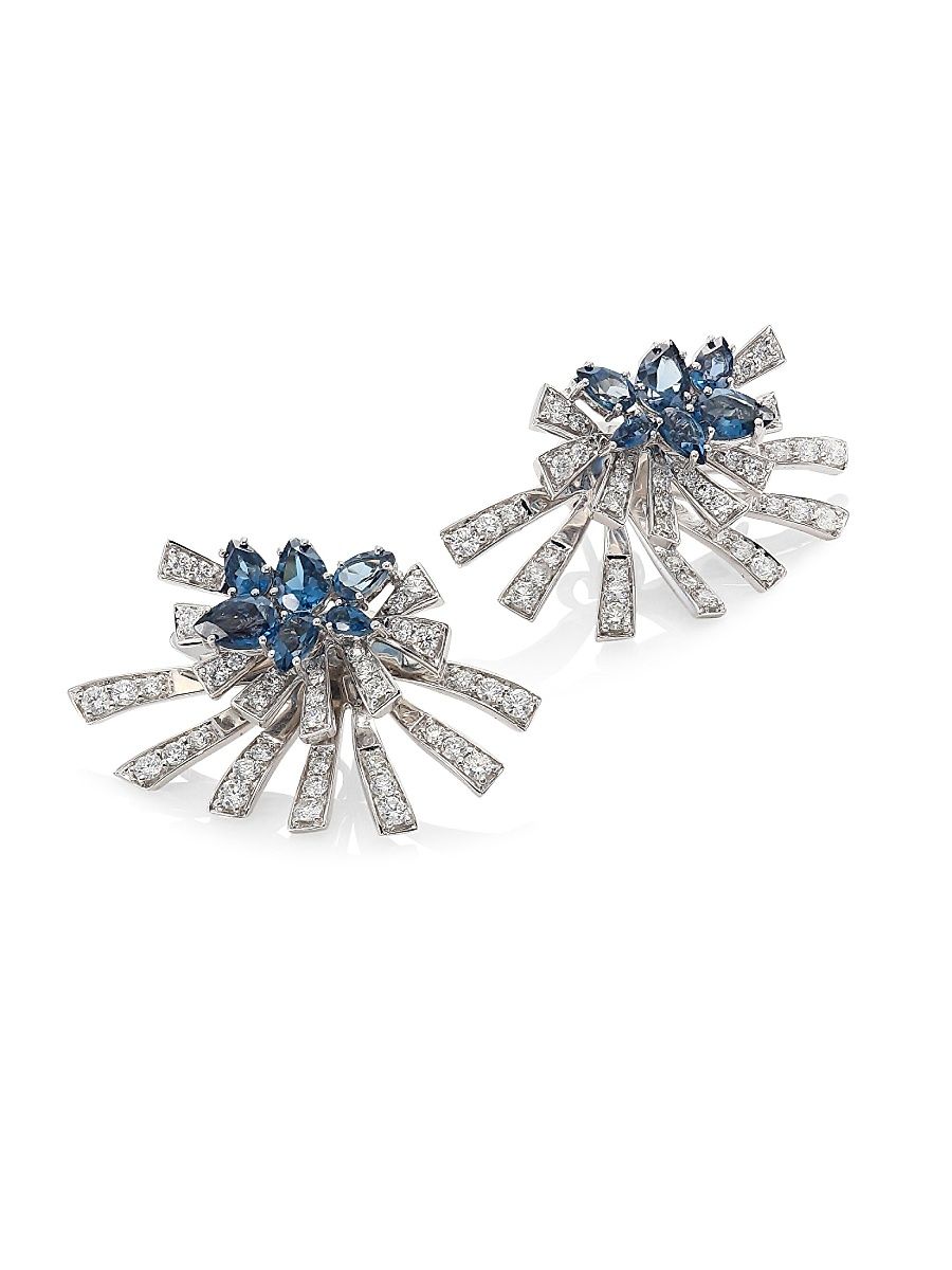 Women's Mirage Diamond & London Blue Topaz Stud & Ear Jacket Set - White Gold Blue Sapphire
