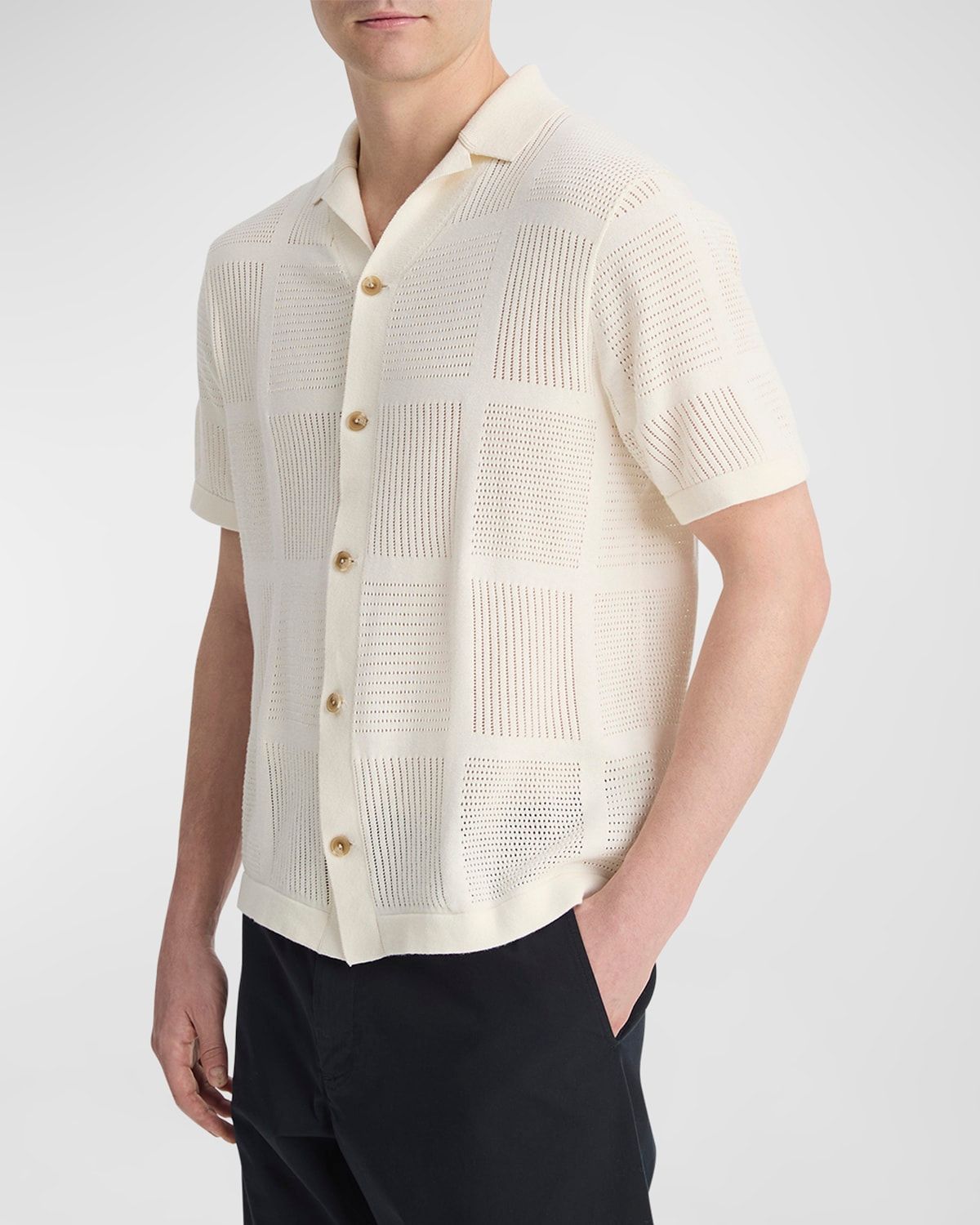 Men & apos;s Patchwork Pointelle Camp Shirt