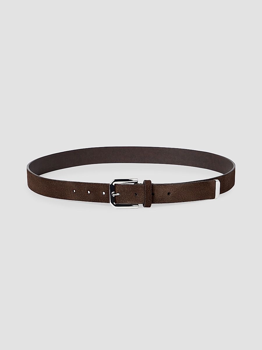 Men's Reversed Leather Belt with Square Buckle and Tip - Rust Brown - Size 38