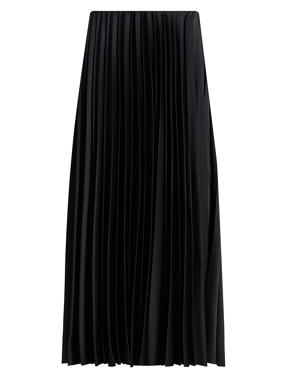 Women's Crepe Satin Pleated Midi-Skirt - Black - Size 14