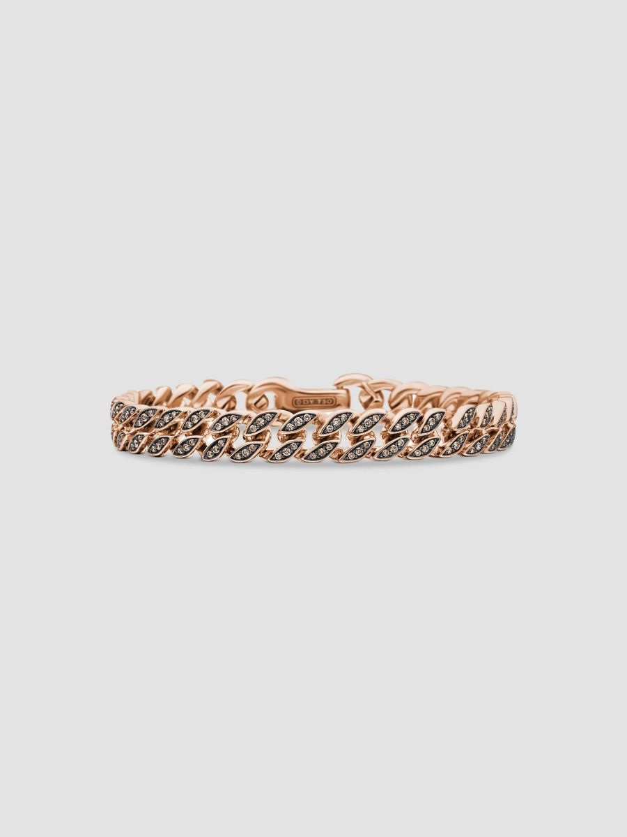 David Yurman Men's Curb Chain Bracelet in 18K Rose Gold - Cognac Diamond - Size Large