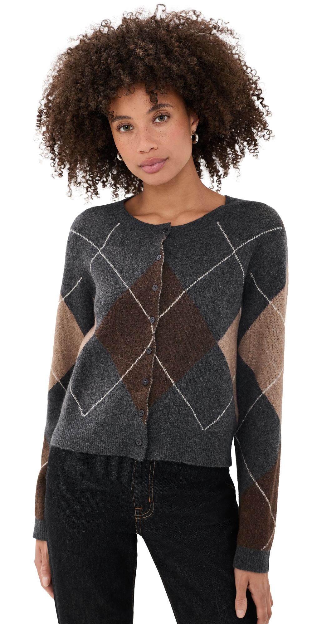 Z Supply Medina Argyle Sweater Cardigan Charcoal Heather M